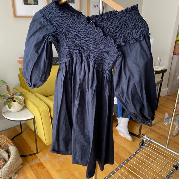 Zara Navy Blue Off the Shoulder Dress - Picture 2 of 2